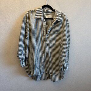 Anthropology Maeve Striped White and Green Button Down Medium